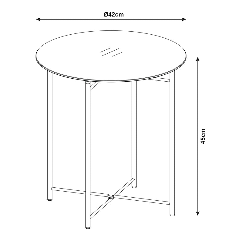 Schiță cotată Masuta rotunda cu blat sticla Ödeshög 45x42cm negru [en.casa]