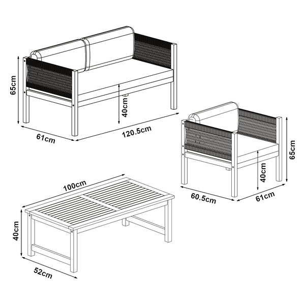 Set 4 piese mobilier gradina Cannole salcam si poliratan efect lemn bej [casa.pro]
