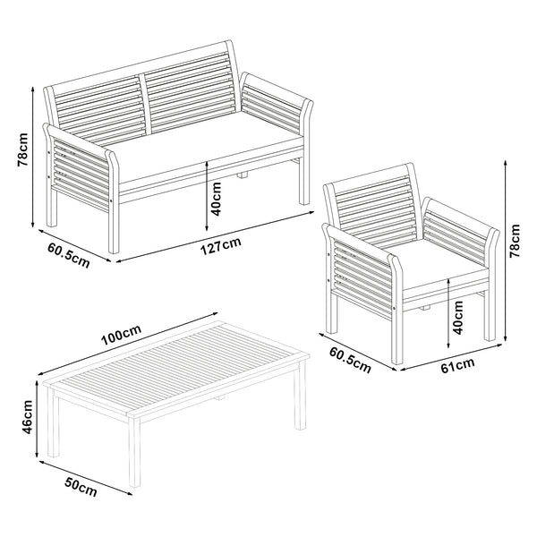 Set 4 piese mobilier gradina Candela lemn salcam [casa.pro]