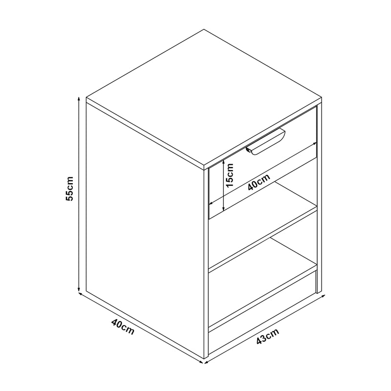 Schiță cotată Noptiera Varkaus 55x43x40cm mdf stejar [en.casa]