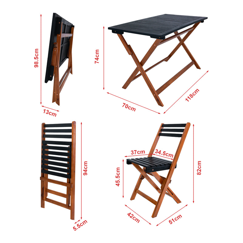 Schiță cotată Set masa cu 5 scaune gradina Altamura natur gri pliabil [en.casa]