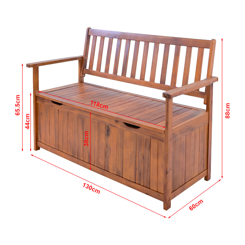Schiță cotată Banca gradina cu lada depozitare 130x60x88cm lemn [en.casa]