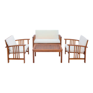 Set masa cu 1 banca si 2 scaune gradina Brissogne lemn efect lemn bej [en.casa]