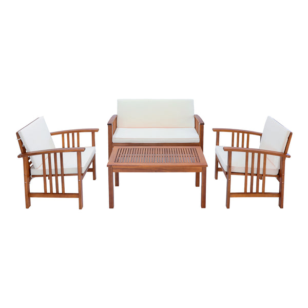 Set masa cu 1 banca si 2 scaune gradina Brissogne lemn efect lemn bej [en.casa]