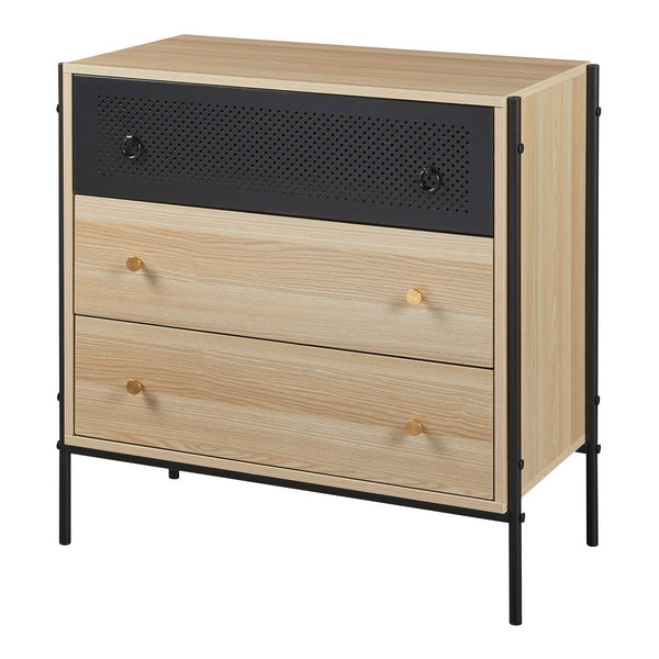 Comoda cu 3 sertare Tysnes 80x80x40cm PAL metal stejar/negru [en.casa]