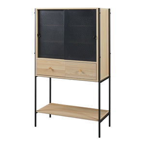 Dulap cu 2 usi glisante 2 sertare si 1 raft Tysnes 140x80x40cm PAL stejar/negru [en.casa]