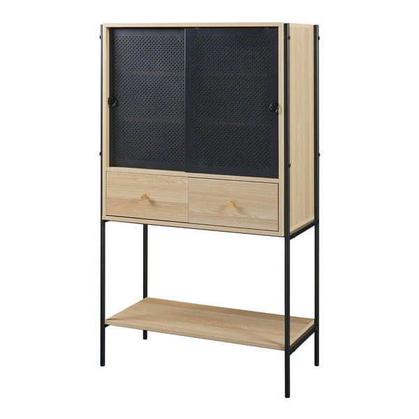 Dulap cu 2 usi glisante 2 sertare si 1 raft Tysnes 140x80x40cm PAL stejar/negru [en.casa]