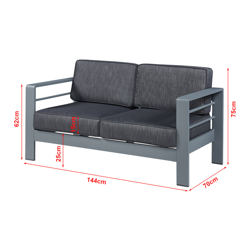 Schiță cotată Canapea gradina Avise 144x70x62cm 300kg aluminiu poliester antracit gri inchis [casa.pro]