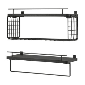 Set 2 rafturi perete baie Vik masuri diferite negru [en.casa]
