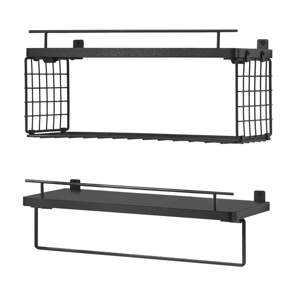 Set 2 rafturi perete baie Vik masuri diferite negru [en.casa]