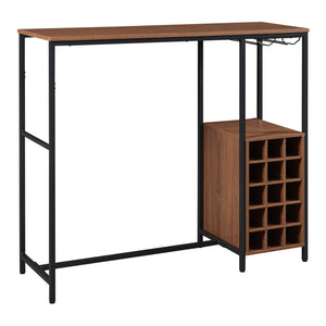 Masa bar cu suport 15 sticle vin Trøndelag 120x40x105cm otel PAL negru/nuc [en.casa]
