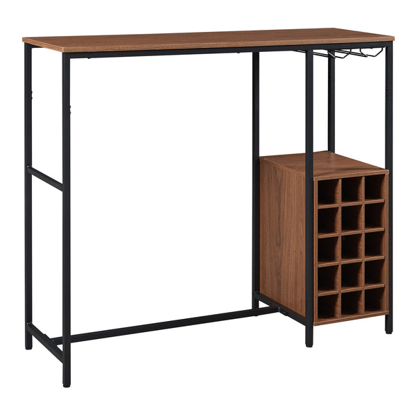 Masa bar cu suport 15 sticle vin Trøndelag 120x40x105cm otel PAL negru/nuc [en.casa]