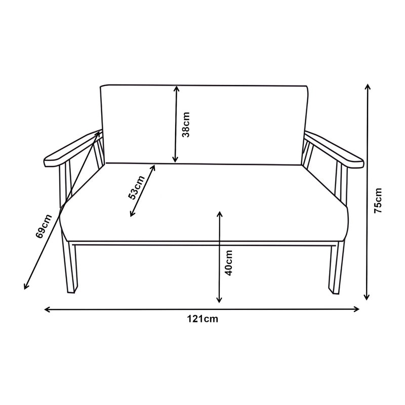 Schiță cotată Canapea tapitata textil Kinda 121x69x75cm gri [en.casa]