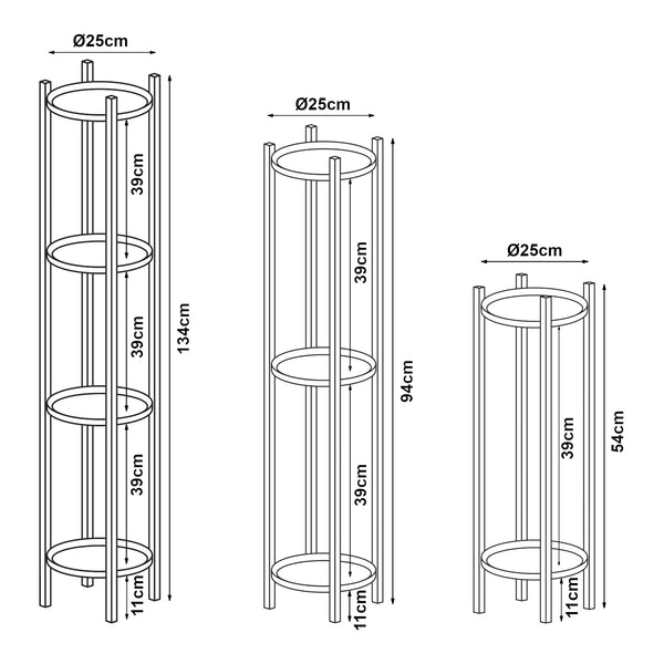Set 3 buc suport plante masuri diferite Tuusula  metal negru [en.casa]