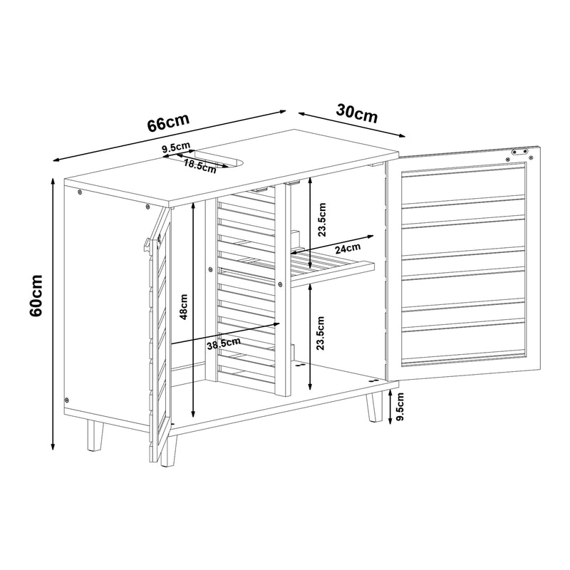 Schiță cotată Dulap sub chiuveta Epind 60x66x30 cm bambus [en.casa]