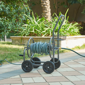 Carucior pentru furtun gradina cu furtun de conectare 1,5m Gelibolu 84x48x93 cm gri [pro.tec]