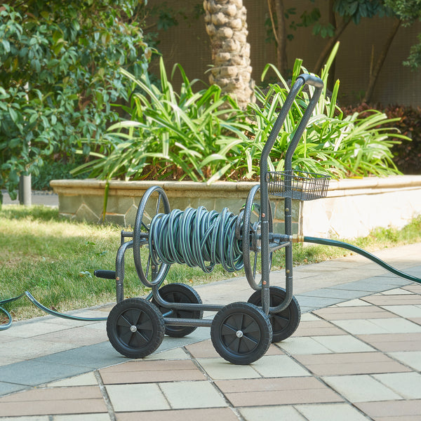 Carucior pentru furtun gradina cu furtun de conectare 1,5m Gelibolu 84x48x93 cm gri [pro.tec]