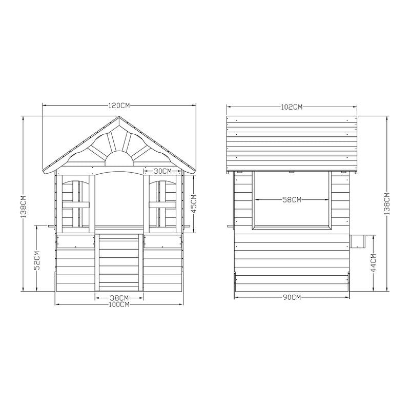Schiță cotată Casuta gradina Vesa 138x120x102 cm lemn gri/alb [casa.pro]