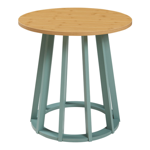 Masuta rotunda Lensuu 48x48 cm efect lemn stejar/verde pastel [en.casa]