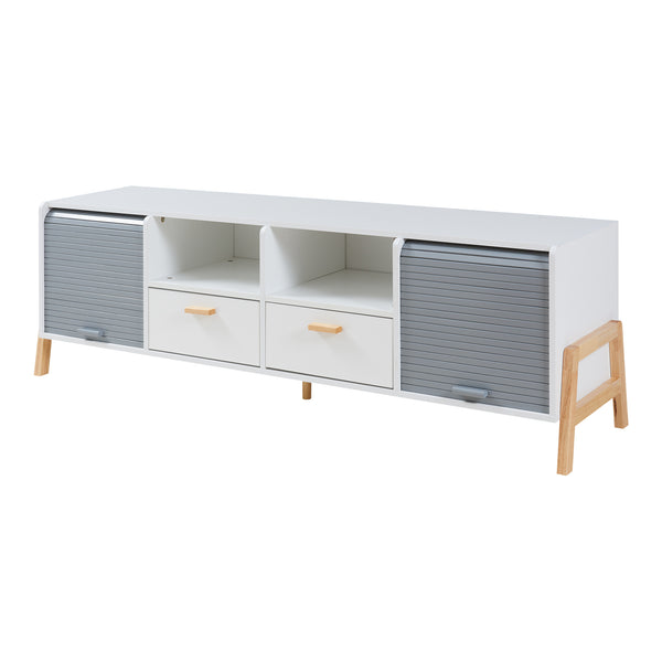 Comoda TV Kvaefjord 160x40x52 cm alb gri natur [en.casa]