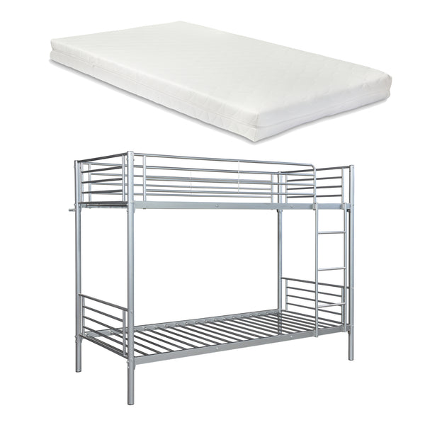 Pat metalic supraetajat cu 2 saltele Soppsar 200x90cm argintiu [en.casa]