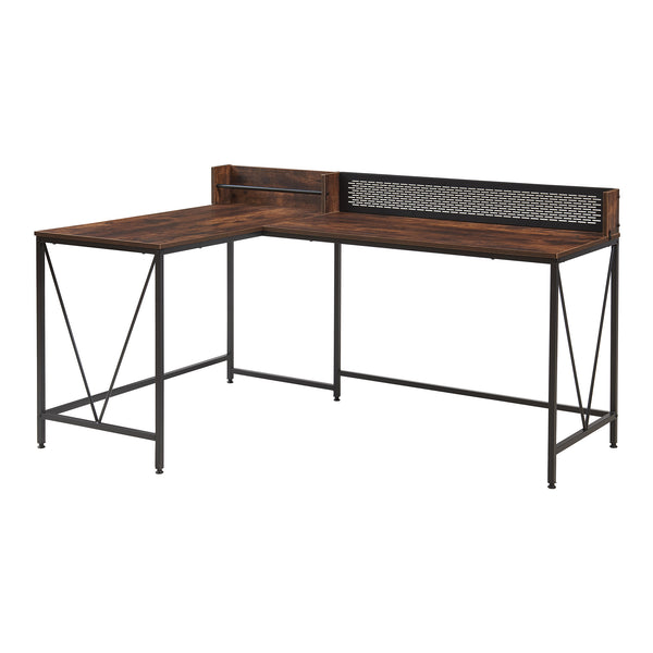 Birou de colt Frelvepirg 165x110x90 cm negru/efect lemn nuc [en.casa]