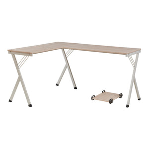 Birou cu suport PC Tarielarg 158x120x75 cm alb/efect lemn stejar [en.casa]