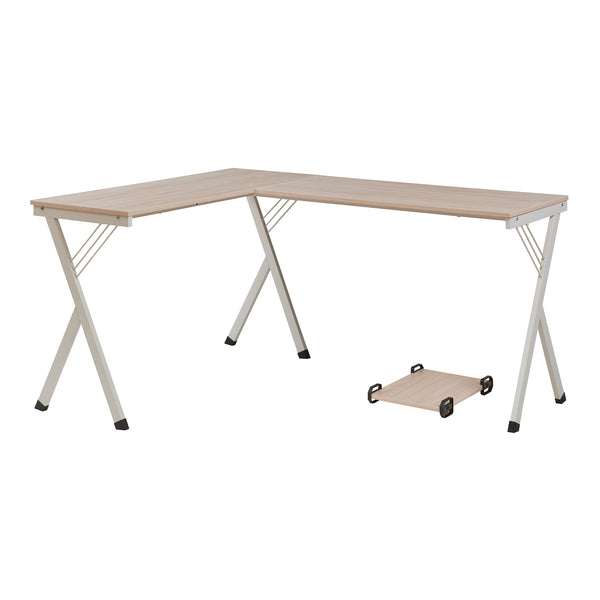Birou cu suport PC Tarielarg 158x120x75 cm alb/efect lemn stejar [en.casa]