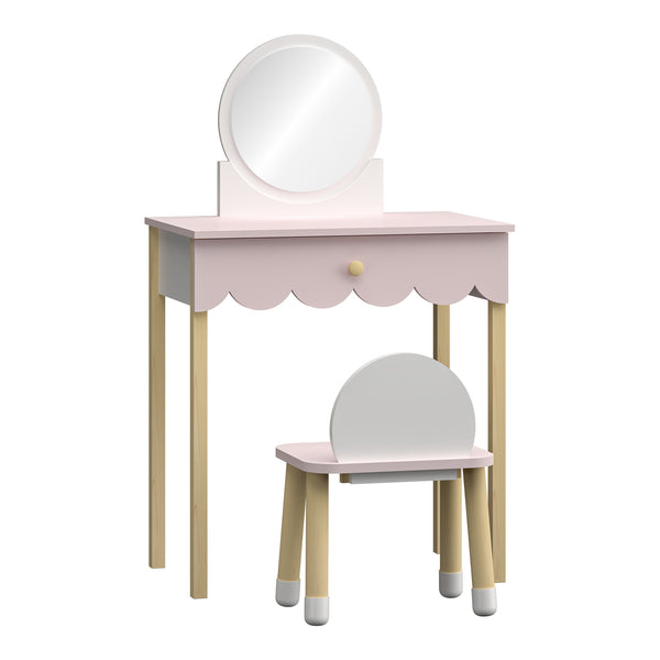 Set masa machiaj cu oglinda si scaun copii Vestnes roz/alb [en.casa]