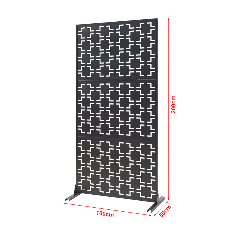 Schiță cotată Paravan despartitor Aaskis 200x100x50 cm otel negru [casa.pro]