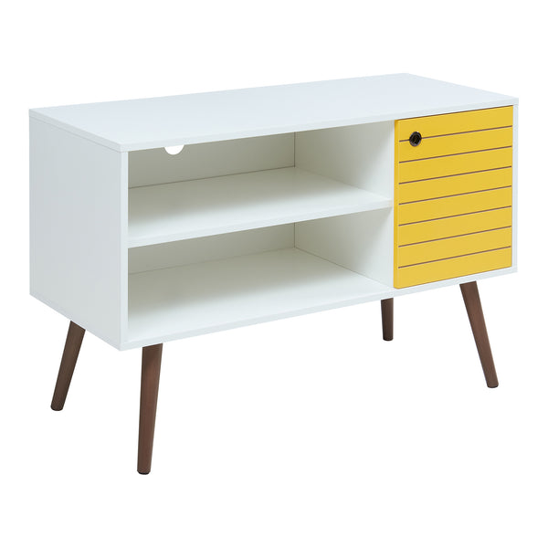 Comoda TV Vare 100x40x65 cm alb/galben/efect nuc [en.casa]