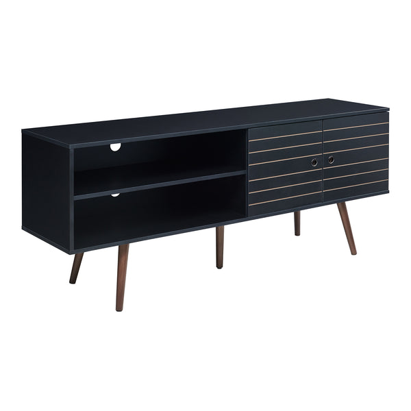 Comoda TV cu 2 usi Vare 160x40x65 cm negru/efect nuc [en.casa]