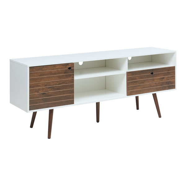 Comoda TV cu usa si sertar Vare 165x40x65 cm alb/efect nuc [en.casa]