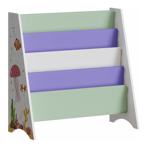 Raft carti copii Hornnes 60x62x28 cm alb/verde deschis/lila [en.casa]