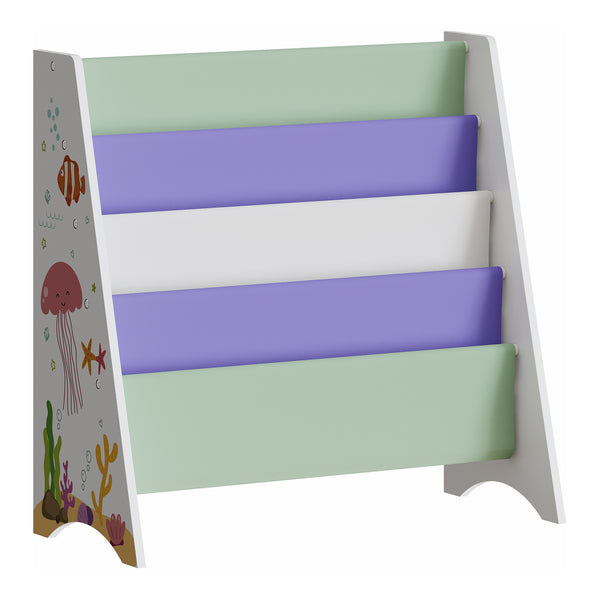 Raft carti copii Hornnes 60x62x28 cm alb/verde deschis/lila [en.casa]