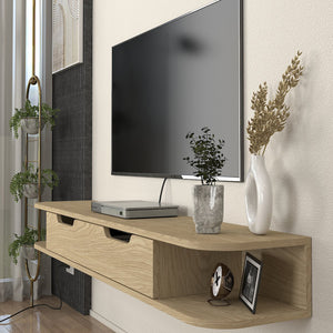 Suport TV de perete Karjali 150x30x19 cm efect lemn stejar [en.casa]