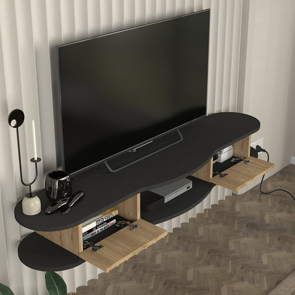 Suport TV de perete Nyskiri 150x35x19 cm antracit/efect lemn stejar [en.casa]