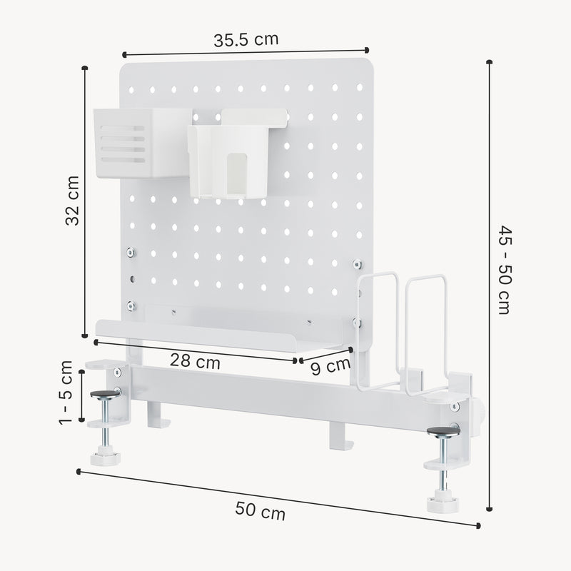 Schiță cotată Organizator lateral masa birou Sauda 50x50 cm otel alb [en.casa]