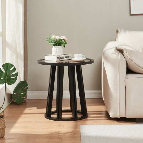 Masuta rotunda Burgess 51x51 cm negru/efect lemn nuc [en.casa]