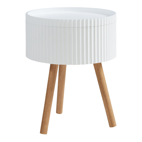 Masuta rotunda cu spatiu depozitare Bongard 48x38 cm alb/natur [en.casa]