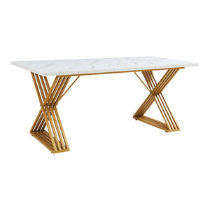 Masa sase persoane Hujaari 180x80x75 cm alb marmorat/auriu [en.casa]