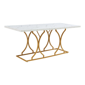 Masa 6 persoane Figa 180x80x75 cm alb marmorat/auriu [en.casa]