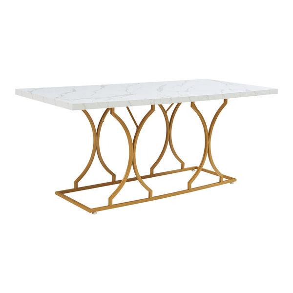 Masa 6 persoane Figa 180x80x75 cm alb marmorat/auriu [en.casa]