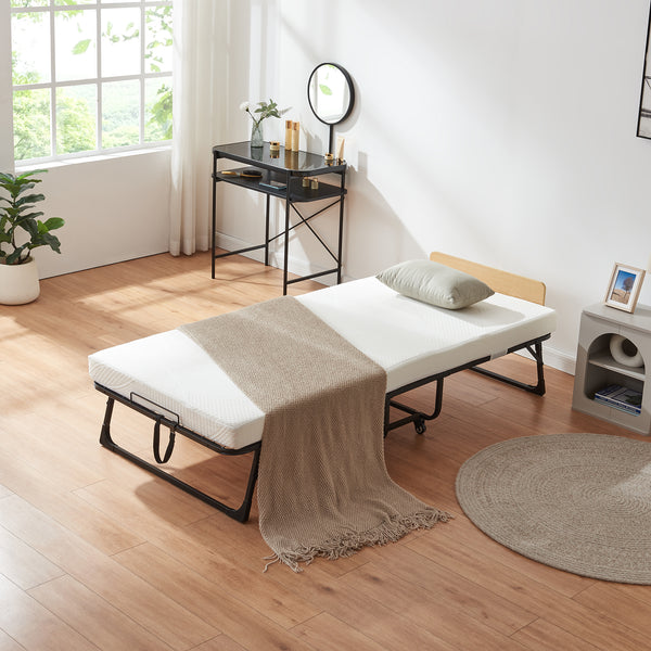 Pat pliabil cu saltea Lustendi 200x90 cm otel negru [en.casa]
