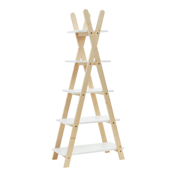 Raft carti design cort copii Vanlilu 145x65x32 cm natur/alb [en.casa]