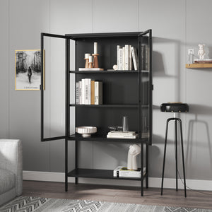 Vitrina Borshavisa 160x80x35 cm otel negru cu 2 usi si 1 raft [en.casa]