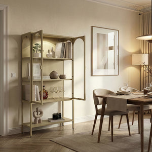 Vitrina cu 2 usi si raft Klippestad 160x80x35 cm camel [en.casa]
