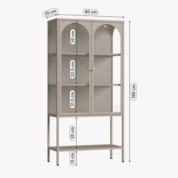 Vitrina cu 2 usi si raft Klippestad 160x80x35 cm gri cald [en.casa]