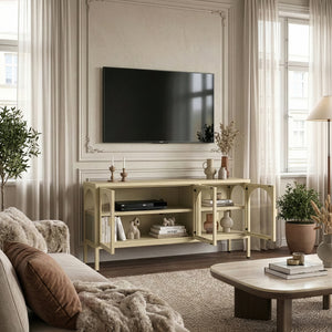 Vitrina cu 3 usi sticla Klippestad 118x35x55 cm camel [en.casa]