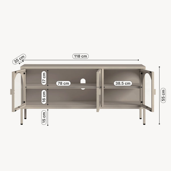 Vitrina cu 3 usi sticla Klippestad 118x35x55 cm gri cald [en.casa]